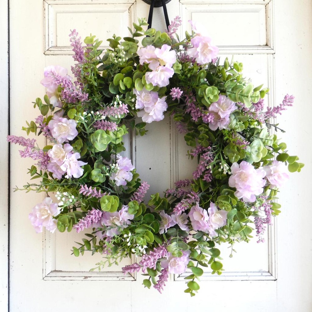 Lavender Front‎ Door Wreath, Eucalpytus, Purple Blossoms, Mothers Day Gift